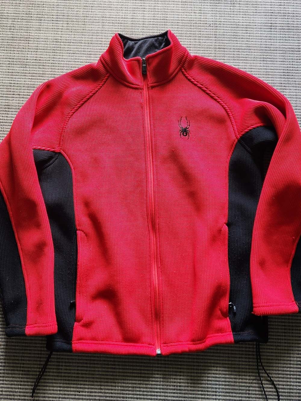 Spyder Sweater Jacket Mens Large Red Black Full Zip Core Sweater Fleece Heavy Kn